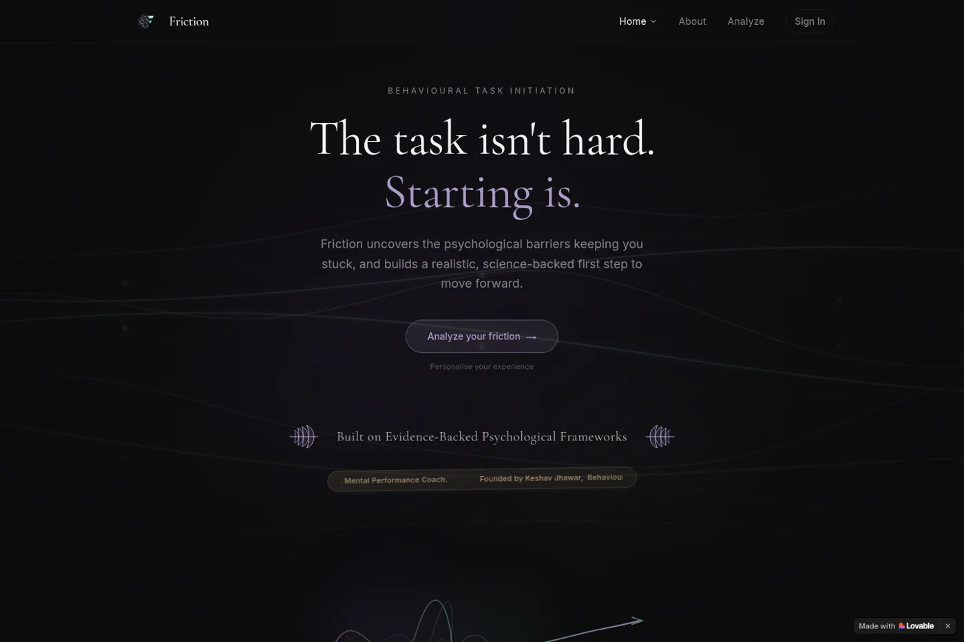 Friction’s live website: The task isn’t hard. Starting is.